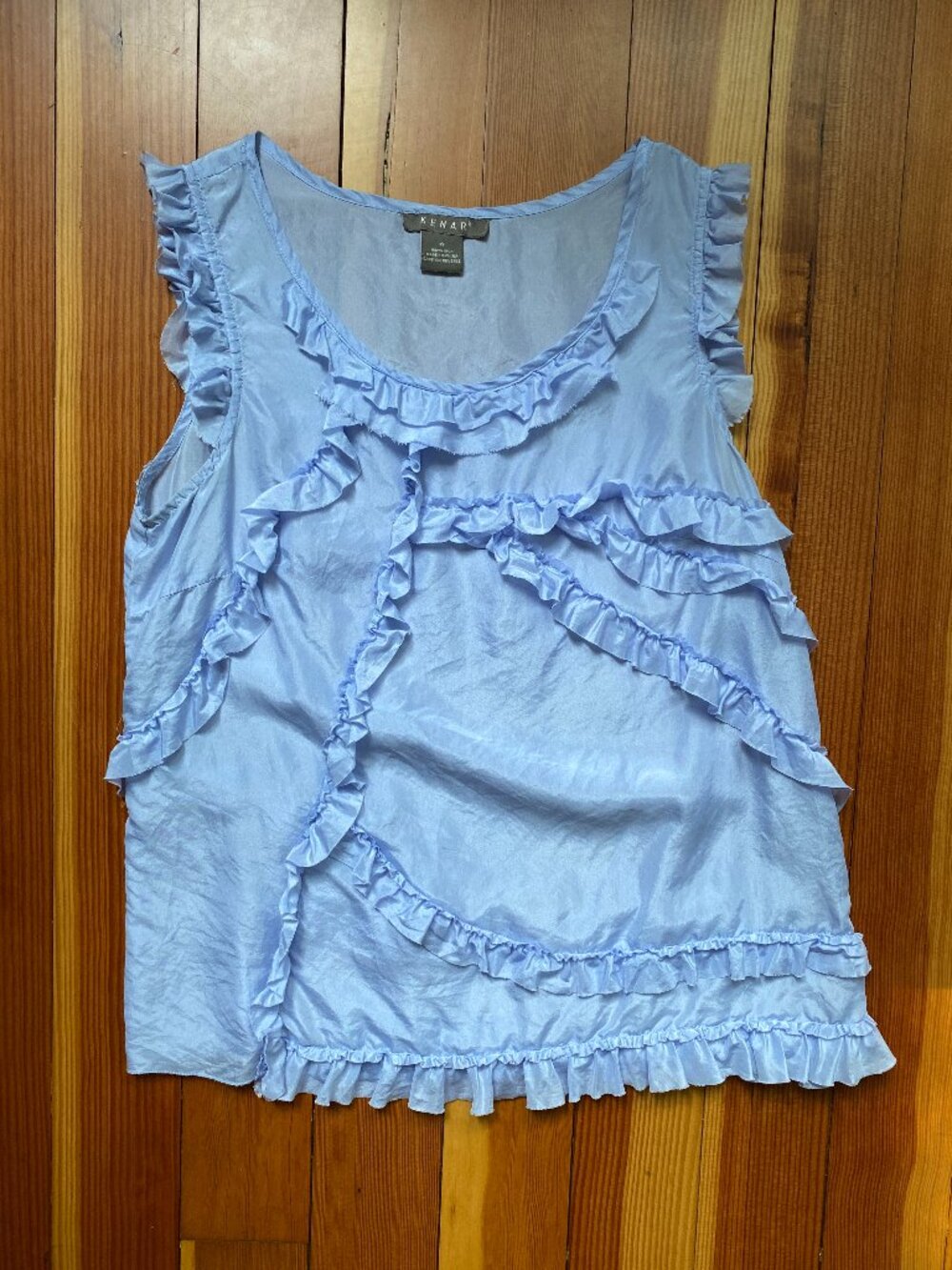 Y2K Kenar Silk Ruffle Tank in Light Blue - Size Small